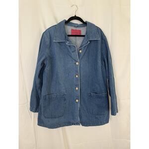 Vintage Denim Chore Jacket Womens 3XL Button-Up 100% Cotton Oversized
